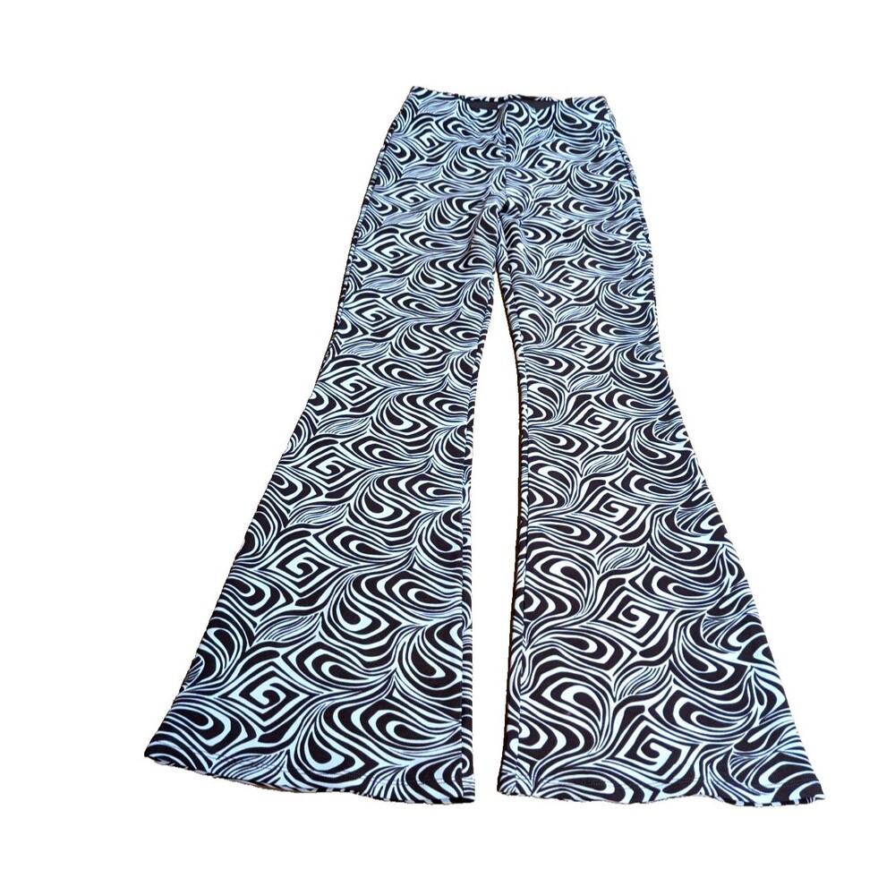Retro 70’s Vibe Garage Geometric Swirly Flare Leg Pull-On Pants Mid Rise Sz PS